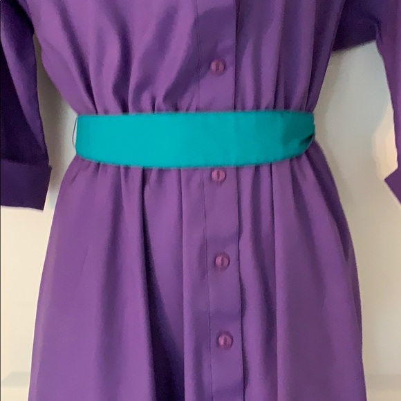 VINTAGE WILLI PURPLE/TURQUOISE SHIRT DRESS SZ10 - Picture 3 of 8